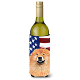 Usa American Flag With Chow Chow Wine Bottle Beverage Insulator Beverage Insulator Hugger