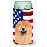Usa American Flag With Chow Chow Tall Boy Beverage Insulator Beverage Insulator Hugger