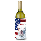 Usa American Flag With Pit Bull Wine Bottle Beverage Insulator Beverage Insulator Hugger