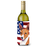Usa American Flag With Basenji Wine Bottle Beverage Insulator Beverage Insulator Hugger