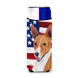 Usa American Flag With Basenji Ultra Beverage Insulators For Slim Cans Sc9033Muk