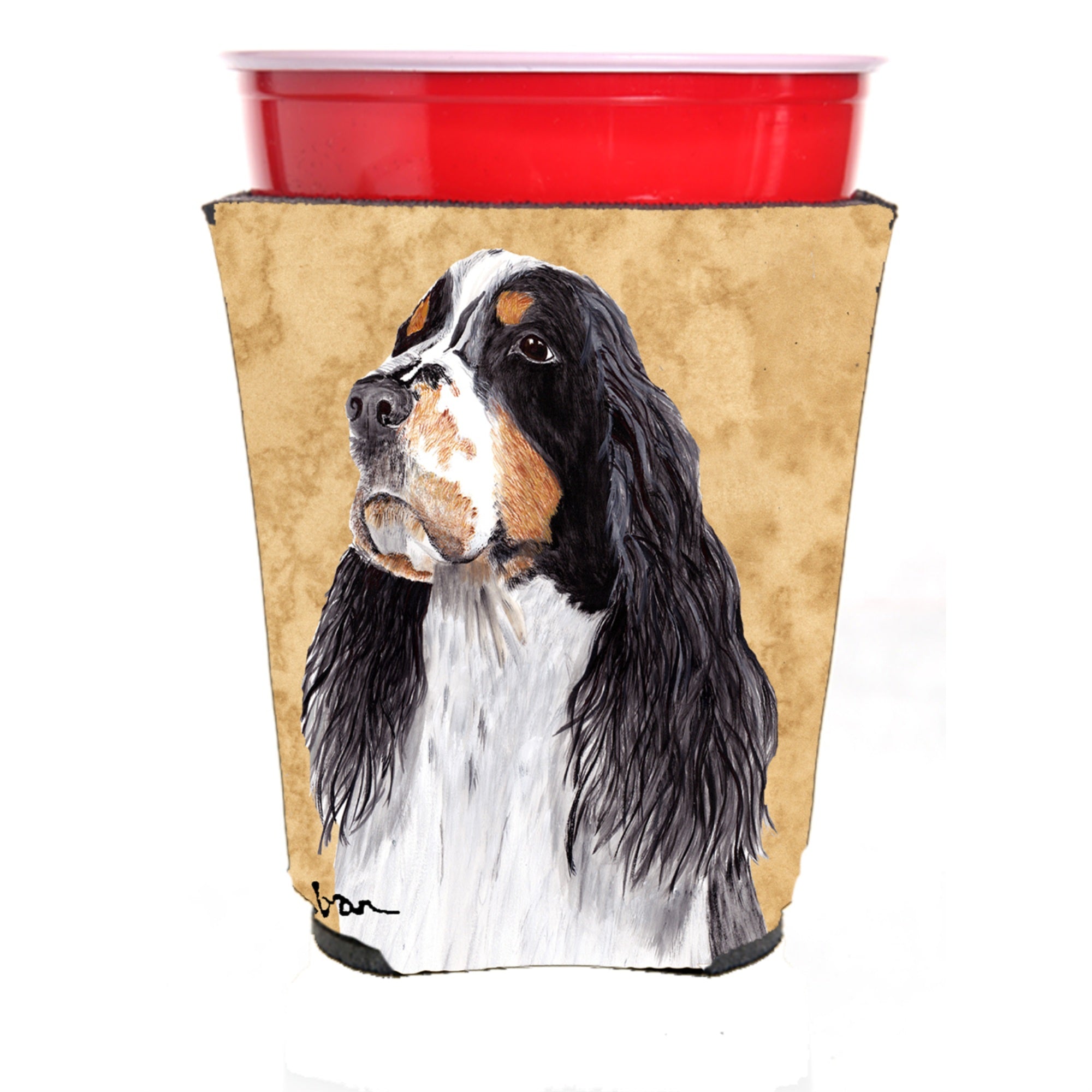 Springer Spaniel Red Solo Cup Beverage Insulator Hugger