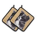 Caroline'S Treasures Border Collie Wipe Your Paws Pair Of Pot Holders Sc9138Pthd, 7.5Hx7.5W, Multicolor