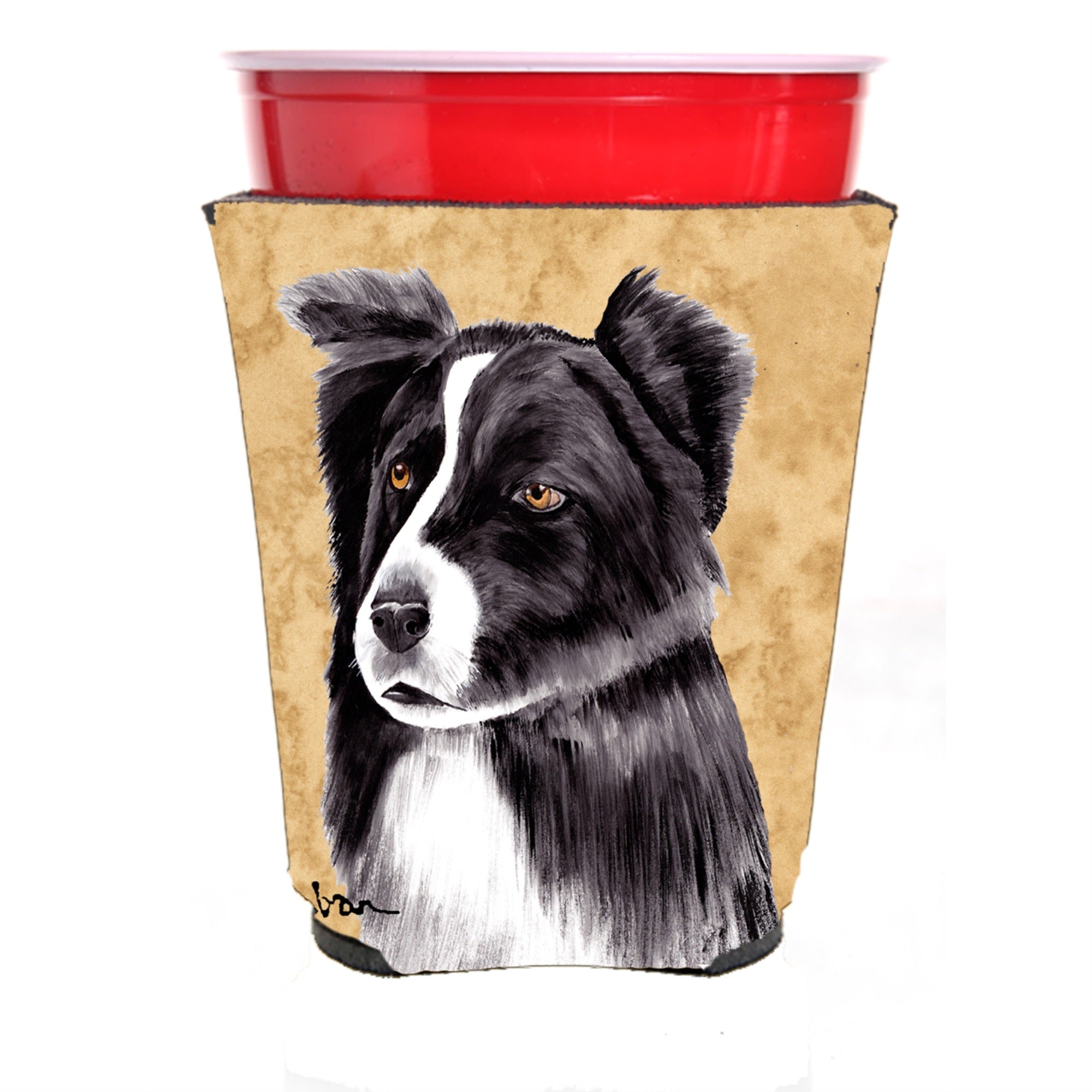 Border Collie Red Solo Cup Beverage Insulator Hugger