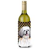 Shih Tzu Candy Corn Halloween Portrait Wine Bottle Beverage Insulator Beverage Insulator Hugger
