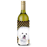 Bichon Frise Candy Corn Halloween Portrait Wine Bottle Beverage Insulator Beverage Insulator Hugger