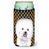 Bichon Frise Candy Corn Halloween Portrait Tall Boy Beverage Insulator Beverage Insulator Hugger