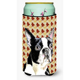 Boston Terrier Fall Leaves Portrait Tall Boy Beverage Insulator Beverage Insulator Hugger