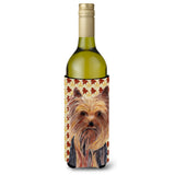 Yorkie Fall Leaves Portrait Wine Bottle Beverage Insulator Beverage Insulator Hugger