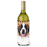 Saint Bernard Fall Leaves Portrait Wine Bottle Beverage Insulator Beverage Insulator Hugger