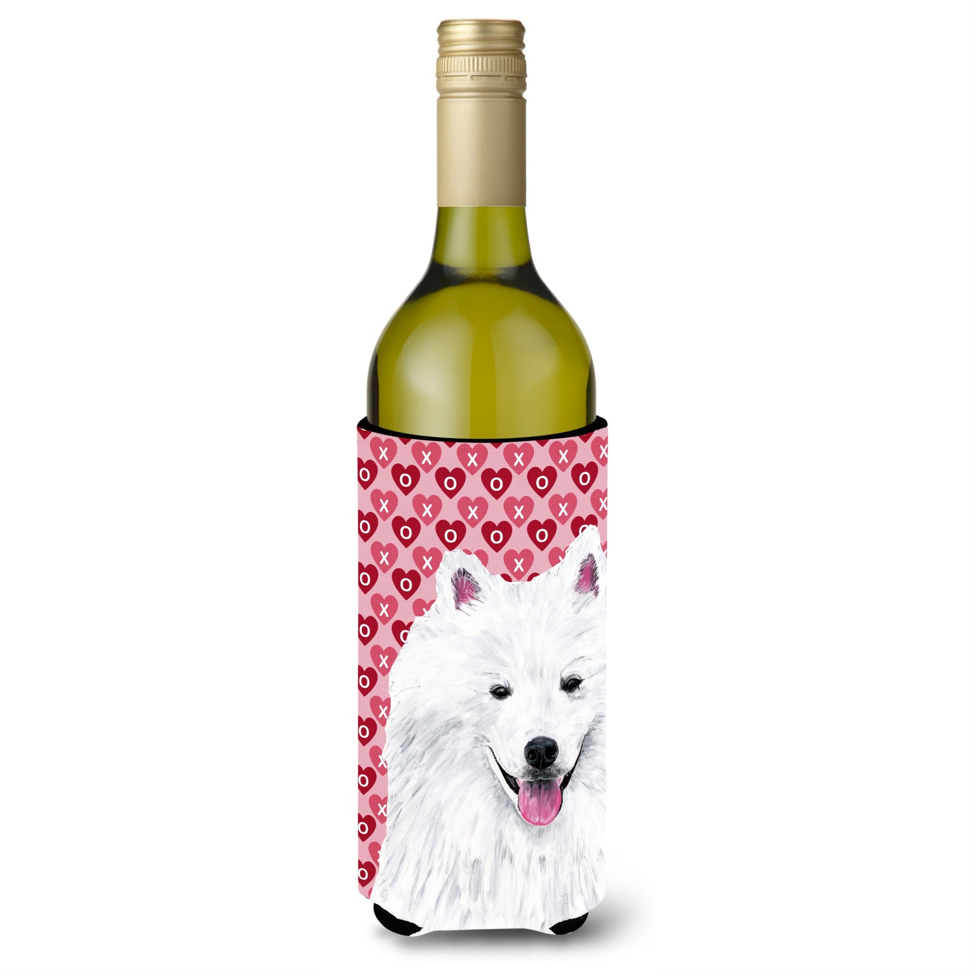 American Eskimo Hearts  Valentine'S Day Portrait Wine Bottle Beverage Insulator Beverage Insulator Hugger