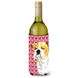 Bulldog English Hearts Love Valentine'S Day Portrait Wine Bottle Beverage Insulator Beverage Insulator Hugger