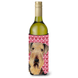 Airedale Hearts Love And Valentine'S Day Portrait Wine Bottle Beverage Insulator Beverage Insulator Hugger