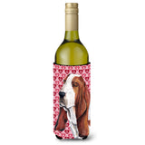 Basset Hound Hearts Valentine'S Day Portrait Wine Bottle Beverage Insulator Beverage Insulator Hugger