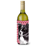 Border Collie Hearts Love Valentine'S Day Portrait Wine Bottle Beverage Insulator Beverage Insulator Hugger