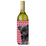 Pug Black Hearts Love And Valentine'S Day Portrait Wine Bottle Beverage Insulator Beverage Insulator Hugger
