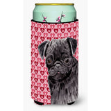 Pug Black Hearts Love And Valentine'S Day Portrait Tall Boy Beverage Insulator Beverage Insulator Hugger