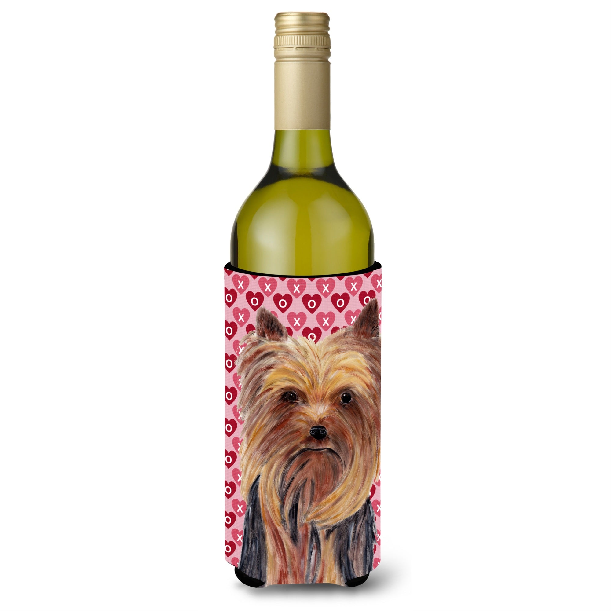 Yorkie Hearts Love And Valentine'S Day Portrait Wine Bottle Beverage Insulator Beverage Insulator Hugger