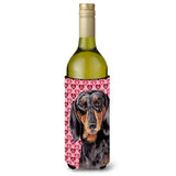 Dachshund Black Tan Hearts Love Valentine'S Day Wine Bottle Beverage Insulator Beverage Insulator Hugger
