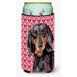 Dachshund Black Tan Hearts Love Valentine'S Day Tall Boy Beverage Insulator Beverage Insulator Hugger