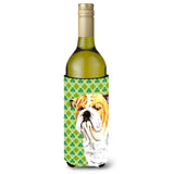 Bulldog English St. Patrick'S Day Shamrock Portrait Wine Bottle Beverage Insulator Beverage Insulator Hugger