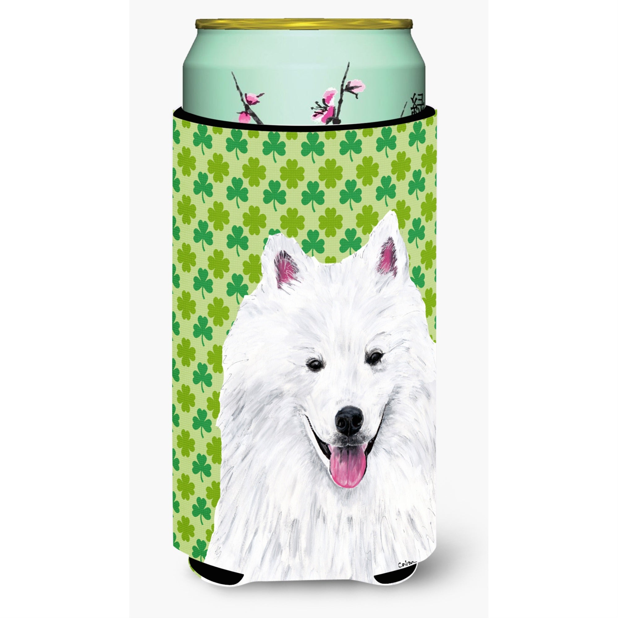 American Eskimo St. Patrick'S Day Shamrock Portrait Tall Boy Beverage Insulator Beverage Insulator Hugger