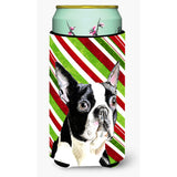 Boston Terrier Candy Cane Holiday Christmas Tall Boy Beverage Insulator Beverage Insulator Hugger