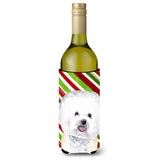 Bichon Frise Candy Cane Holiday Christmas Wine Bottle Beverage Insulator Beverage Insulator Hugger