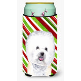 Bichon Frise Candy Cane Holiday Christmas Tall Boy Beverage Insulator Beverage Insulator Hugger