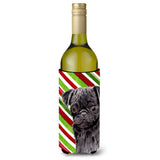 Pug Candy Cane Holiday Christmas Wine Bottle Beverage Insulator Beverage Insulator Hugger Sc9326Literk