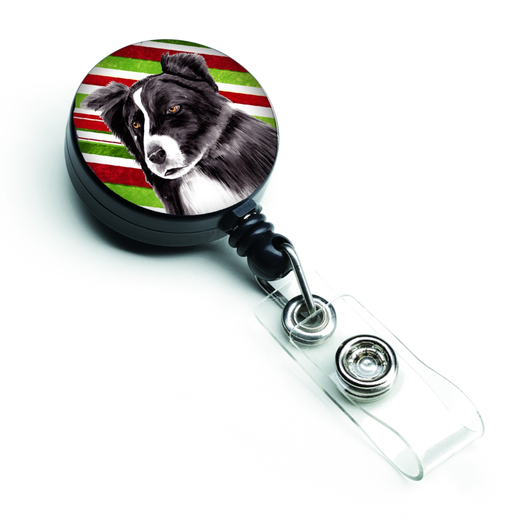 Caroline'S Treasures Border Collie Candy Cane Holiday Christmas Retractable Badge Reel, Multicolor (Sc9327Br)