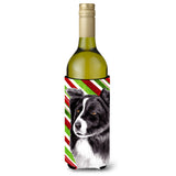 Border Collie Candy Cane Holiday Christmas Wine Bottle Beverage Insulator Beverage Insulator Hugger