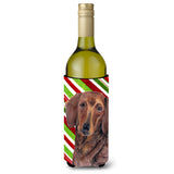Dachshund Candy Cane Holiday Christmas Wine Bottle Beverage Insulator Beverage Insulator Hugger Sc9328Literk