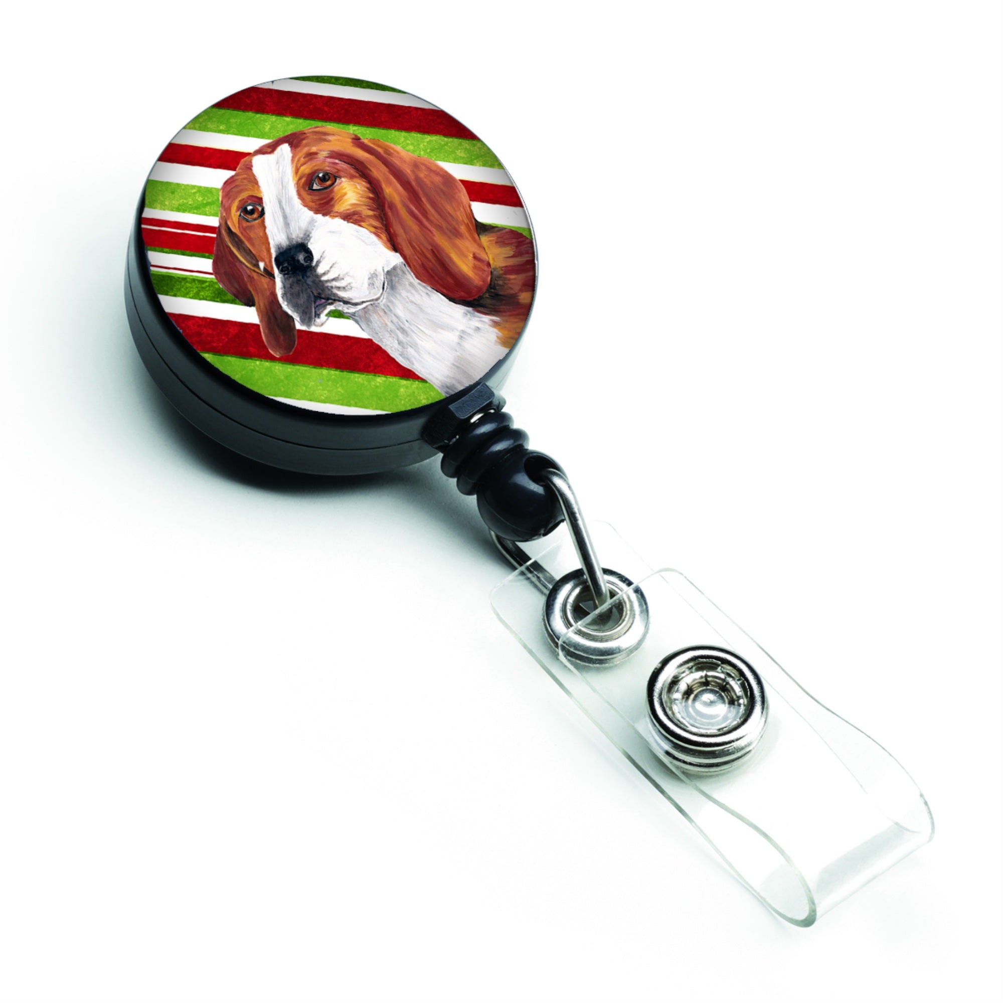 Caroline'S Treasures Beagle Candy Cane Holiday Christmas Retractable Badge Reel, Multicolor (Sc9329Br)