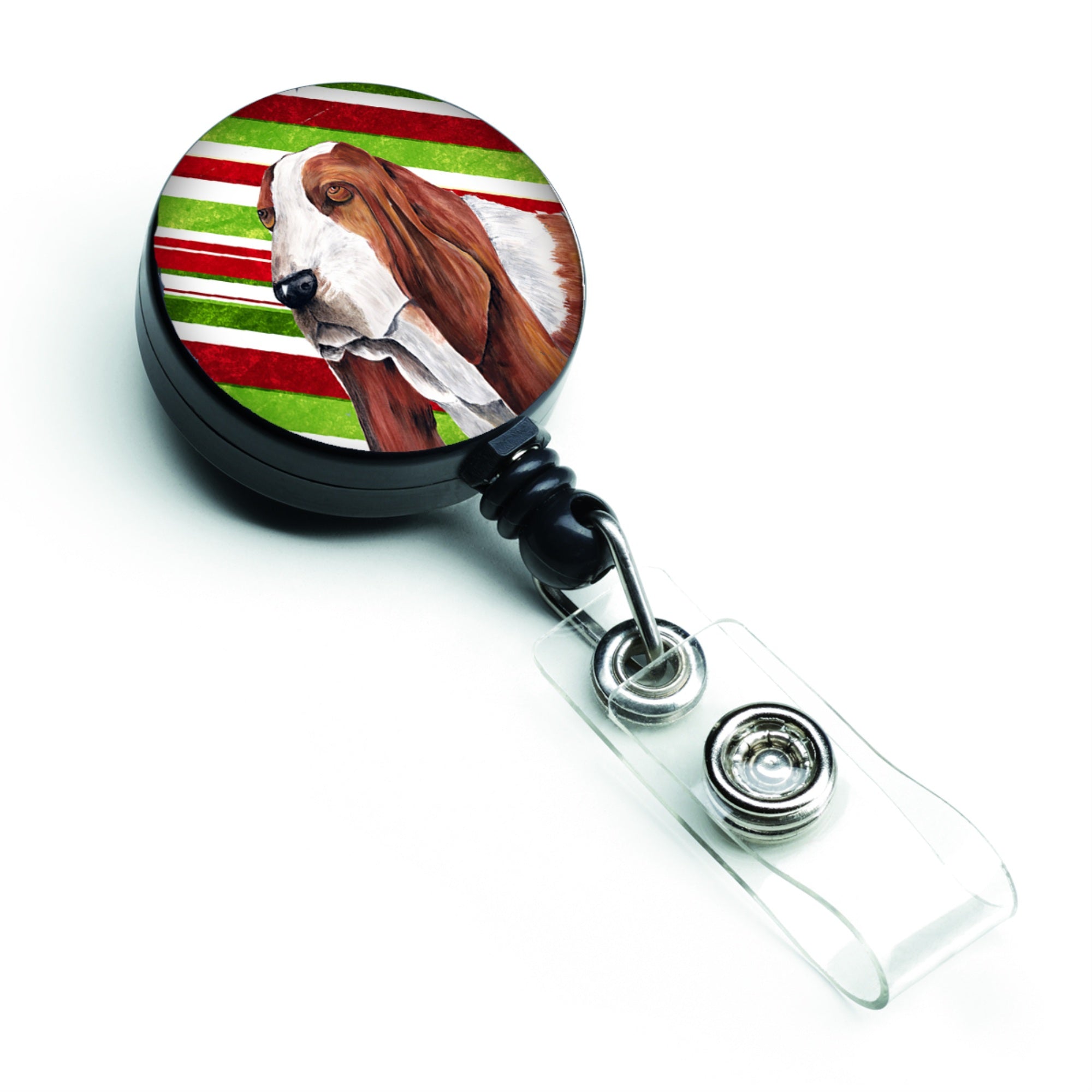 Caroline'S Treasures Basset Hound Candy Cane Holiday Christmas Retractable Badge Reel, Multicolor (Sc9332Br)
