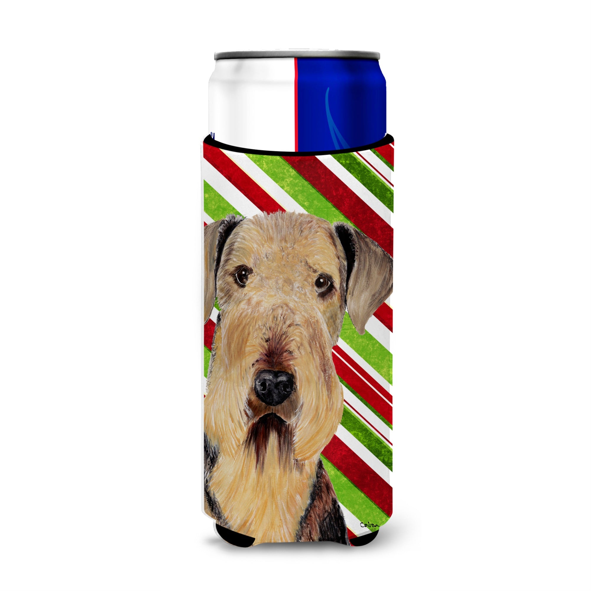 Airedale Candy Cane Holiday Christmas Ultra Beverage Insulators For Slim Cans Sc9333Muk