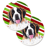 Caroline'S Treasures Saint Bernard Candy Cane Holiday Christmas Set Of 2 Cup Holder Car Coasters Sc9342Carc, 2.56, Multicolor,