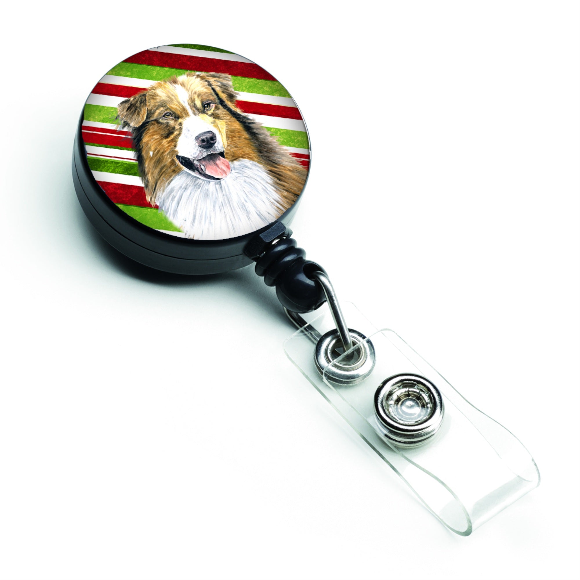Caroline'S Treasures Australian Shepherd Candy Cane Christmas Retractable Badge Reel, Multicolor (Sc9357Br)