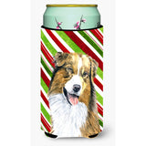 Australian Shepherd Candy Cane Holiday Christmas Tall Boy Beverage Insulator Beverage Insulator Hugger