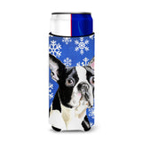 Boston Terrier Winter Snowflakes Holiday Ultra Beverage Insulators For Slim Cans Sc9360Muk