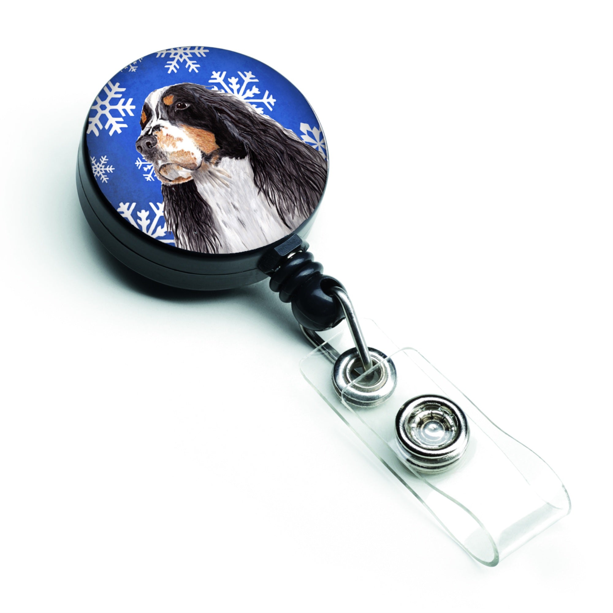 Caroline'S Treasures Springer Spaniel Winter Snowflakes Holiday Retractable Badge Reel, Multicolor (Sc9361Br)
