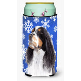 Springer Spaniel Winter Snowflakes Holiday Tall Boy Beverage Insulator Beverage Insulator Hugger