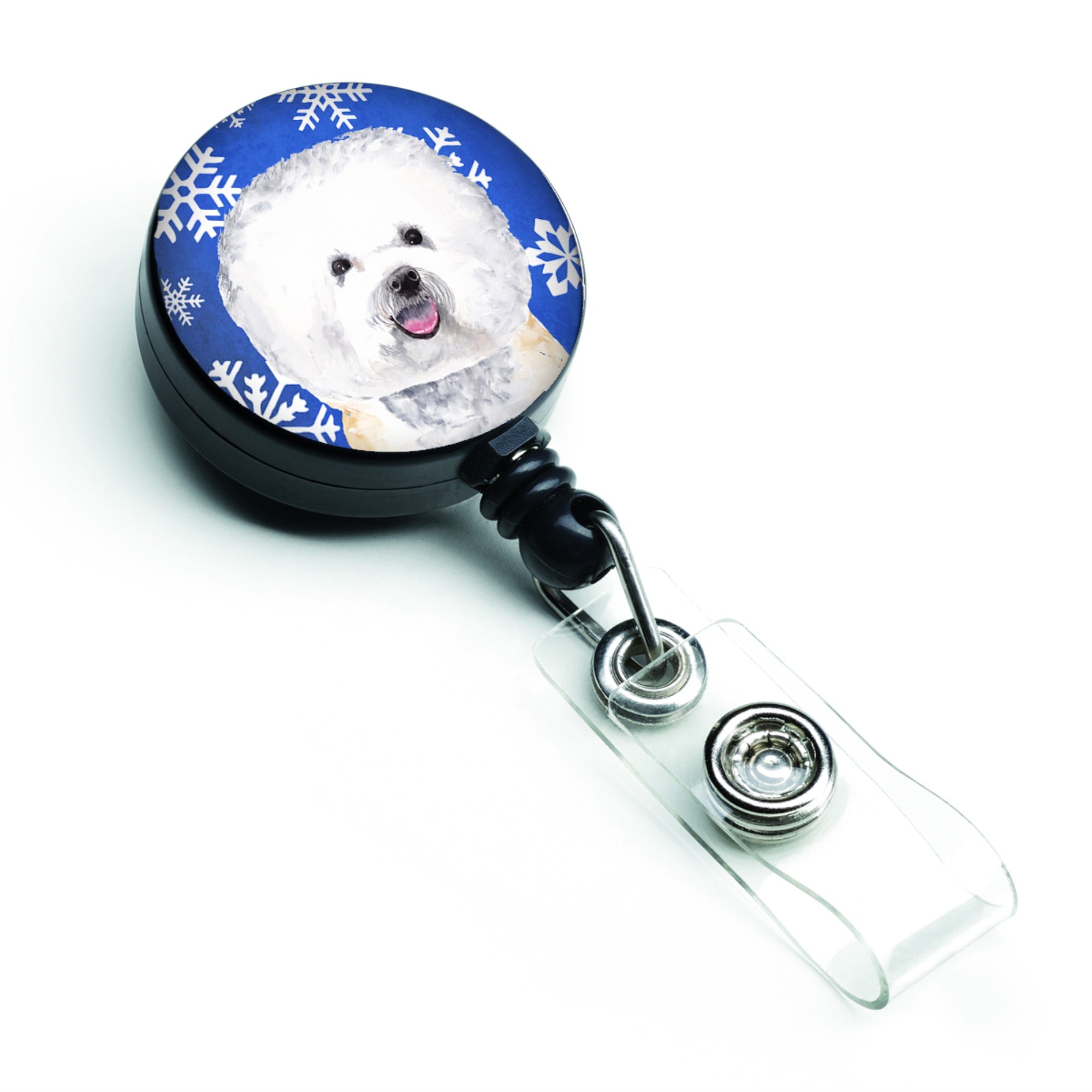 Caroline'S Treasures Bichon Frise Winter Snowflakes Holiday Retractable Badge Reel, Multicolor (Sc9362Br)