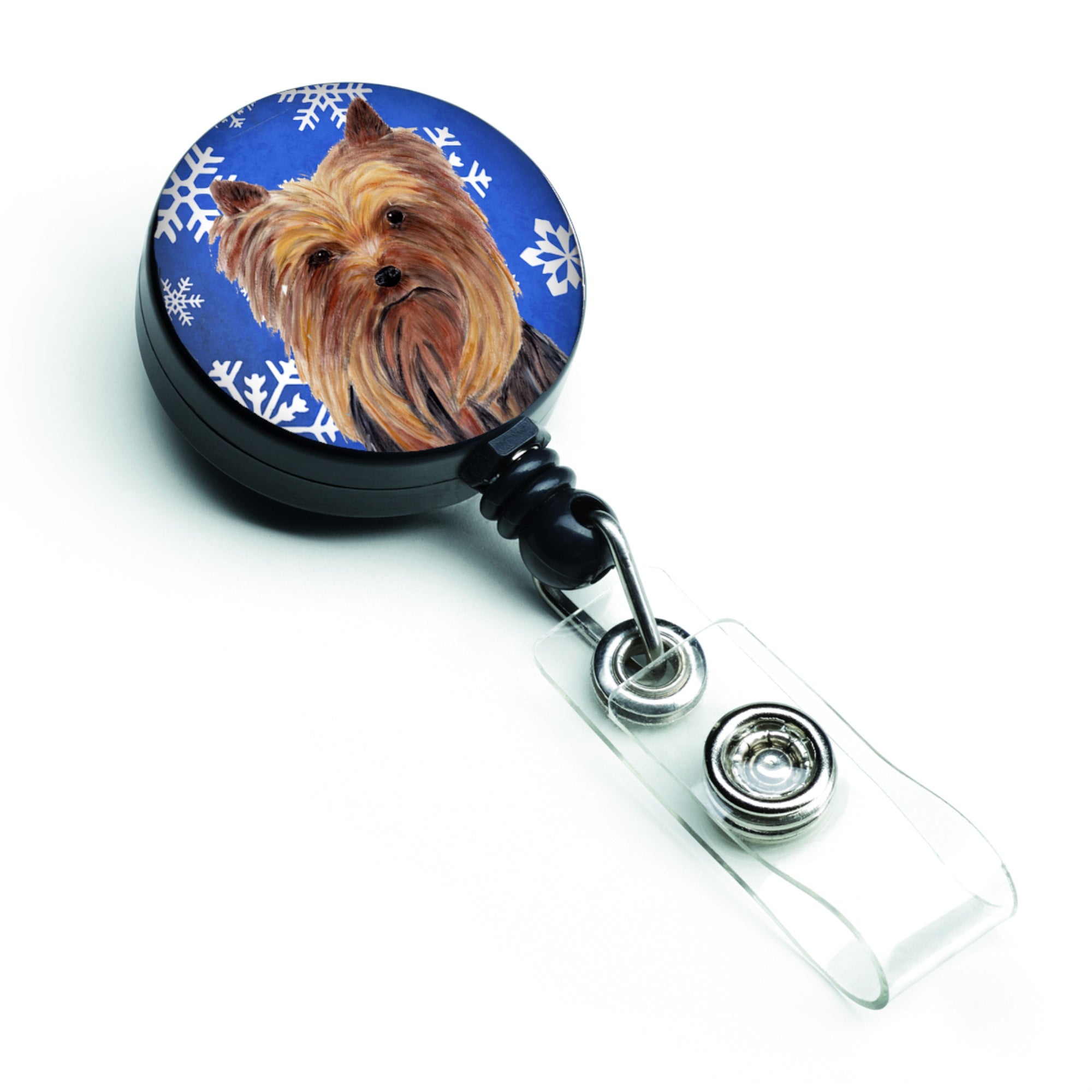 Caroline'S Treasures Yorkie Winter Snowflakes Holiday Retractable Badge Reel, Multicolor (Sc9365Br)