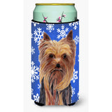 Yorkie Winter Snowflakes Holiday Tall Boy Beverage Insulator Beverage Insulator Hugger
