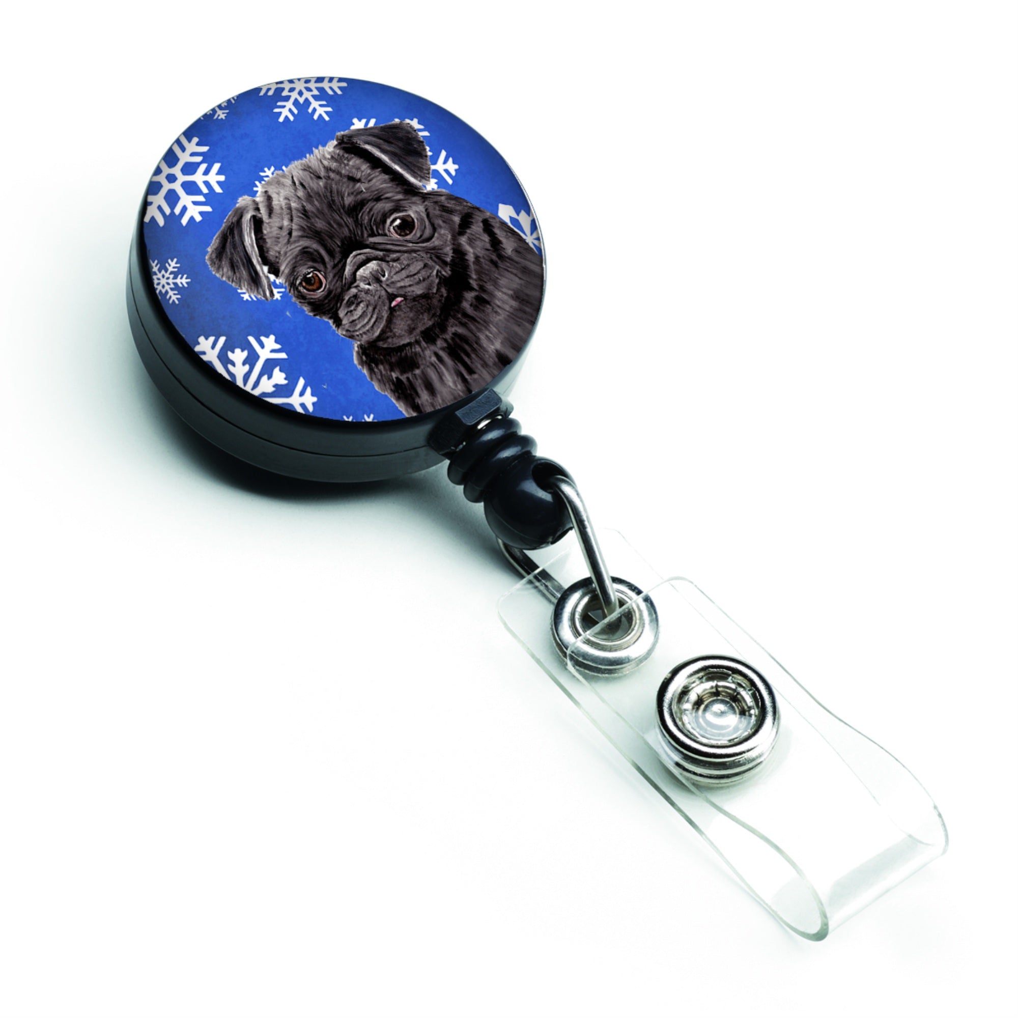 Caroline'S Treasures Pug Winter Snowflakes Holiday Retractable Badge Reel, Multicolor (Sc9366Br)