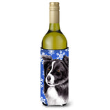 Border Collie Winter Snowflakes Holiday Wine Bottle Beverage Insulator Beverage Insulator Hugger