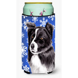 Border Collie Winter Snowflakes Holiday Tall Boy Beverage Insulator Beverage Insulator Hugger