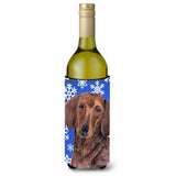 Dachshund Winter Snowflakes Holiday Wine Bottle Beverage Insulator Beverage Insulator Hugger Sc9368Literk
