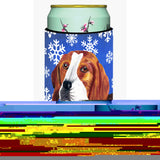 Beagle Winter Snowflakes Holiday Tall Boy Beverage Insulator Beverage Insulator Hugger